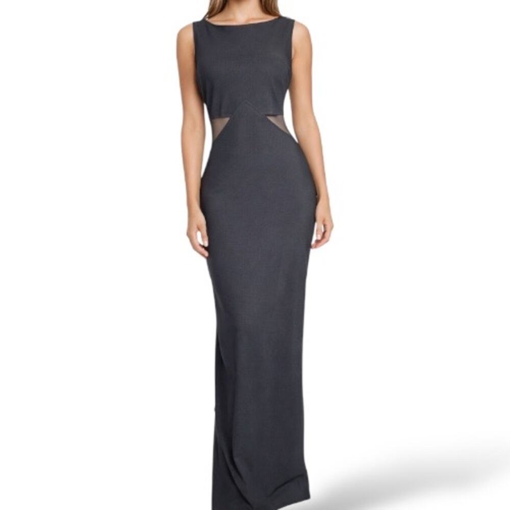 Vintage Black Mesh Cutout Maxi Dress Sleeveless Bodycon Column Gown Minimalist